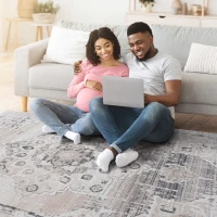 Naar 5x7 Medallion Stain-Resistant Area Rug with Cotton Backing, Medium Pile Height, Kid and Pet-Friendly Carpet, 90" L x 63" W x 0.3" H, Cream(m-5)