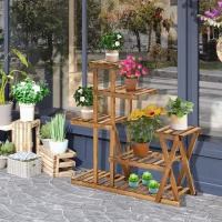 Outsunny Wood Plant Stand 5 Tier Plant Shelf Multiple Flower Pot Holder for Living Room, Patio Corner, Balcony, Indoor Outdoor Use, Natural(m-8)
