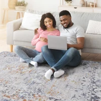 Naar 6x9 Stain-Resistant Area Rug with Cotton Backing, Medium Pile Height, Kid and Pet-Friendly Carpet, 93" L x 79" W x 0.3" H, Ivory+Gray(m-1)