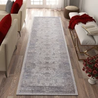Naar 2x8 Stain-Resistant Area Rug with Cotton Backing, Medium Pile Height, Stylish Kid and Pet-Friendly Carpet, 96" L x 26" W x 0.3" H, Brown+Beige(m-1)