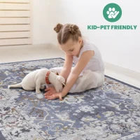 Naar 2x8 Traditional Stain-Resistant Area Rug with Non-Shedding Design and Cotton Backing, Kid and Pet-Friendly Carpet, 96" L x 26" W x 0.3" H, Blue(m-3)