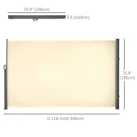 Outsunny 118" x 71" Outdoor Folding Privacy Screen Retractable Side Awning Patio with Resistance to UV Rays and Wind Cream White(m-3)