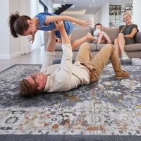 Naar 6x9 Traditional Stain-Resistant Area Rug with Non-Shedding Design and Cotton Backing, Kid and Pet-Friendly Carpet, 93" L x 79" W x 0.3" H, Blue(m-1)