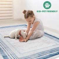 Naar 2x8 Stain-Resistant Area Rug with Cotton Backing, Medium Pile Height, Kid and Pet-Friendly Carpet, 96" L x 26" W x 0.35" H, Blue(m-4)