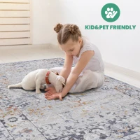 Naar 2x8 Stain-Resistant Rug with Cotton Backing, Medium Pile Height, Kid and Pet-Friendly Carpet, 96" L x 26" W x 0.3" H, Ivory+Gray(m-3)