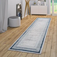 Naar 2x8 Stain-Resistant Area Rug with Cotton Backing, Medium Pile Height, Kid and Pet-Friendly Carpet, 96" L x 26" W x 0.35" H, Blue(m-1)