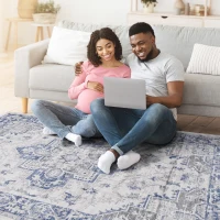 Naar 8x10 Stain-Resistant Area Rug with Cotton Backing, Medium Pile Height, Kid and Pet-Friendly Carpet, 120" L x 93" W x 0.35" H, Blue+Gray(m-7)