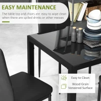 HOMCOM 5-Piece Rectangular Glass Kitchen Table and Chairs with Metal Frame and Faux Leather Upholstery for Dining Room, Black(m-6)