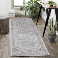 Naar 2x8 Stain-Resistant Area Rug with Cotton Backing, Medium Pile Height, Kid and Pet-Friendly Carpet, 96" L x 26" W x 0.35" H, Ivory(m-1)
