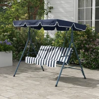Outsunny 3-Seat Outdoor Patio Swing Chair w/ Cushion, Steel Frame Stand, Adjustable Tilt Canopy for Patio, Garden, Blue & White(m-8)