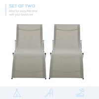 Outsunny Pool Chaise Lounge Chairs Set of 2, S-shaped Foldable Outdoor Chaise Lounge Chair Reclining for Patio Beach Garden With 264lbs Weight Capacity, Light Grey(m-7)