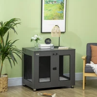 PawHut Dog Crate Indoor Dog Kennel for Small Medium Dogs with Double Doors, 31.5" x 21.75" x 27.5", Grey(m-10)