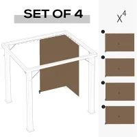 Outsunny 10' x 10' Universal Gazebo Sidewall Set with 4 Panels, Hooks/C-Rings Included for Pergolas & Cabanas, Brown(m-4)