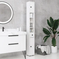 kleankin 71" Tall Bathroom Storage Cabinet, Narrow Bathroom Cabinet with Open Shelves, 2 Door Cabinets, Adjustable Shelves, for Kitchen, Hallway, Living Room, White(m-8)