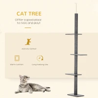 PawHut 100" Floor To Ceiling Cat Tree w/ 3 Perches Activity Center for Kittens Cat Tower Furniture, Grey(m-4)