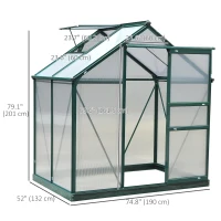 Outsunny 6.2' x 4.3' x 6.6' Clear Polycarbonate Greenhouse Large Walk-In Green House Garden Plants Grow Galvanized Base Aluminium Frame w/ Slide Door(m-3)