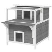 PawHut 2-Story Wooden Cat House Outdoor with Balcony, Openable Top, Escape Door, Removable Panel & Floor, for Backyard, Outside(m-1)