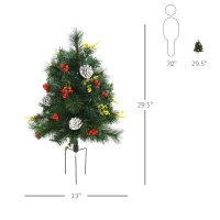 HOMCOM 24in Christmas Tree 2-Pack Outdoor Pre-Lit Artificial Pine Cordless with 24 Warm White Lights and Stakes(m-3)