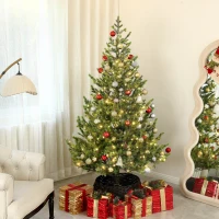 HOMCOM 6.5ft Artificial Prelit Sparse Cedar Christmas Tree with LED Lights and 1933 Tips, Steel Base for Home Office Holiday(m-10)