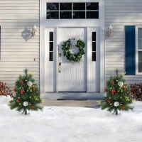 HOMCOM 24in Christmas Tree 2-Pack Outdoor Pre-Lit Artificial Pine Cordless with 24 Warm White Lights and Stakes(m-10)