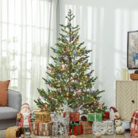 HOMCOM 6.5ft Artificial Prelit Sparse Cedar Christmas Tree with LED Lights and 1933 Tips, Steel Base for Home Office Holiday(m-2)