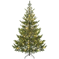 HOMCOM 6.5ft Artificial Prelit Sparse Cedar Christmas Tree with LED Lights and 1933 Tips, Steel Base for Home Office Holiday(m-1)