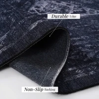 3x5 Washable Low-Pile Non-Slip Non-Shedding Area Rug, Kid and Pet Friendly, Foldable for Living Room, Bedroom, Dining Room, Black+Gray(m-4)