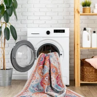 9x12 Washable Kid and Pet Friendly Area Rug, Low-Pile Non-Slip Non-Shedding Rug Blanket, for Living Room, Bedroom, Dining Room, Red(m-8)