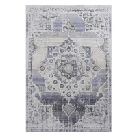 6x9 Stain-Resistant Area Rug with Cotton Backing, Medium Pile Height, Kid and Pet-Friendly Carpet, 93" L x 79" W x 0.3" H, Cream+Blue(m-2)
