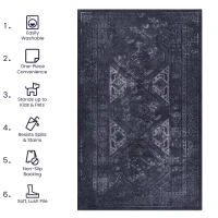4x6 Low-Pile Non-Slip Non-Shedding Washable Area Rug, Kid and Pet Friendly, Foldable for Living Room, Bedroom, Dining Room, Black+Gray(m-3)