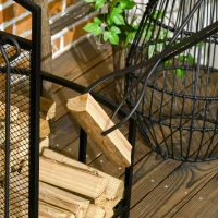 HOMCOM Firewood Rack Outdoor Indoor with 4-Piece Fireplace Tools, Firewood Holder Includes Poker, Tongs, Broom, Shovel, Wood Storage Log Holder for Fireplace, Wood Stove, Hearth or Fire Pit, Black(m-8)