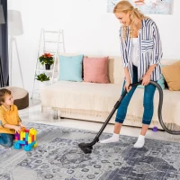 5x7 Stain-Resistant Area Rug with Cotton Backing, Medium Pile Height, Kid and Pet-Friendly Carpet, 0.3" Pile Height, 90" L x 63" W x 0.3" H, Cream+Blue(m-5)