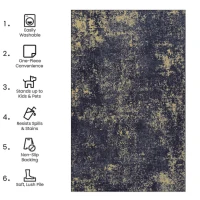 2x3 Non-Slip Machine Washable Doormat with Low-Pile, Non-Shedding Kid and Pet Friendly Carpet, 24" L x 36" W x 0.15" H, Black+Gold(m-3)