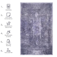 9x12 Washable Low-Pile Non-Slip Non-Shedding Area Rug, Kid and Pet Friendly, Foldable Carpet for Living Room, Bedroom, Anthracite(m-4)