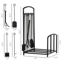 HOMCOM Firewood Rack Outdoor Indoor with 4-Piece Fireplace Tools, Firewood Holder Includes Poker, Tongs, Broom, Shovel, Wood Storage Log Holder for Fireplace, Wood Stove, Hearth or Fire Pit, Black(m-3)