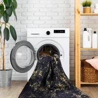 2x3 Non-Slip Machine Washable Doormat with Low-Pile, Non-Shedding Kid and Pet Friendly Carpet, 24" L x 36" W x 0.15" H, Black+Gold(m-7)