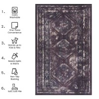 6x9 Low-Pile Non-Slip Non-Shedding Washable Area Rug, Foldable Kid and Pet Friendly, Ideal for Living Room, Bedroom, Kitchen, Black+Burgundy(m-3)