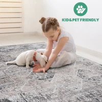 6x9 Stain Resistant Medallion Area Rug with Cotton Backing, Medium Pile Height, Kid and Pet-Friendly Carpet, 93" L x 79" W x 0.3" H, Cream(m-3)