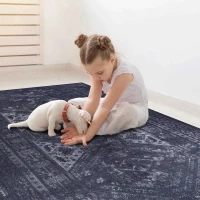 9x12 Washable Kid and Pet Friendly Area Rug, Low-Pile Non-Slip Non-Shedding Rug Blanket, for Living Room, Bedroom, Dining Room, Black+Gray(m-3)