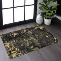 2x3 Non-Slip Machine Washable Doormat with Low-Pile, Non-Shedding Kid and Pet Friendly Carpet, 24" L x 36" W x 0.15" H, Black+Gold(m-1)