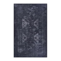 4x6 Low-Pile Non-Slip Non-Shedding Washable Area Rug, Kid and Pet Friendly, Foldable for Living Room, Bedroom, Dining Room, Black+Gray(m-2)