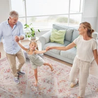 4x6 Non-Slip Machine Washable Area Rug with Low-Pile, Non-Shedding Kid and Pet Friendly Carpet, 48" L x 72" W x 0.15" H, Beige(m-1)