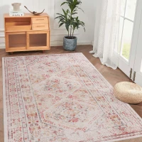 4x6 Non-Slip Machine Washable Area Rug with Low-Pile, Non-Shedding Kid and Pet Friendly Carpet, 48" L x 72" W x 0.15" H, Beige(m-5)