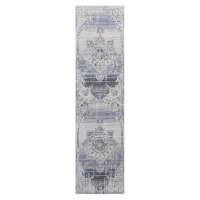 2x8 Stain-Resistant Area Rug with Cotton Backing, Carpet for Living Room, Bedroom, Home Office, 96" L x 26" W x 0.3" H, Cream+Blue(m-2)