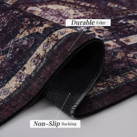 8x10 Kid and Pet Friendly Low-Pile Washable Area Rug, Non-Slip, Non-Shedding, Foldable for Living Room, Bedroom, Kitchen, Black+Burgundy(m-4)