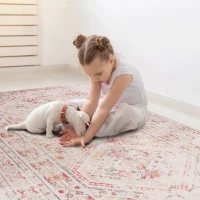 2x10 Non-Slip Machine Washable Area Rug with Low-Pile, Non-Shedding Kid and Pet Friendly Carpet, 30" L x 120" W x 0.15" H, Beige(m-3)