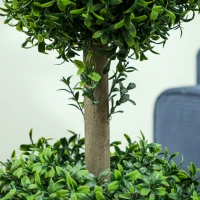 HOMCOM Set of 2 Artificial Ball Boxwood Topiary Trees, Fake Plants in Pot for Indoor Outdoor Living Room Green(m-9)