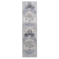 2x8 Medallion Stain-Resistant Area Rug with Cotton Backing, Medium Pile Height, Kid and Pet-Friendly Carpet, 96" L x 26" W x 0.3" H, Cream(m-2)