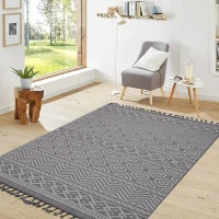 8x10 Stain Resistant Geometric Indoor Outdoor Area Rug, Kid and Pet-Friendly Non-Shedding Carpet, 120" L x 93" W x 0.3" H, Gray+White(m-3)