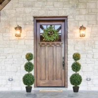 HOMCOM Set of 2 Artificial Ball Boxwood Topiary Trees, Fake Plants in Pot for Indoor Outdoor Living Room Green(m-10)